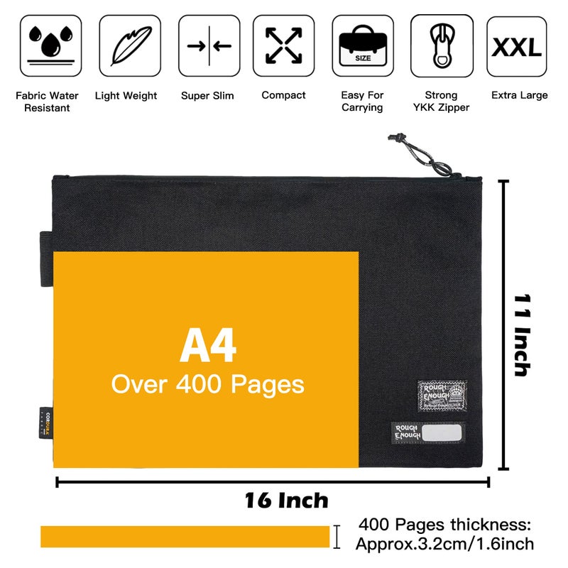 RE ROUGH ENOUGH Rough Enough Important Document Organizer Waterproof Document Folder with Zipper 16 x 11 Inches Black Cordura and Tarpaulin Lining for Office Travel Workspace - Image 3